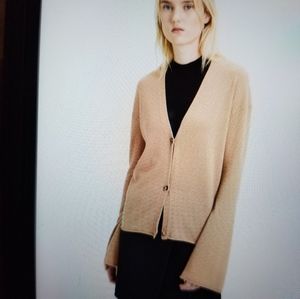 Theory Camel Cashmere Bell Sleeve Cardi